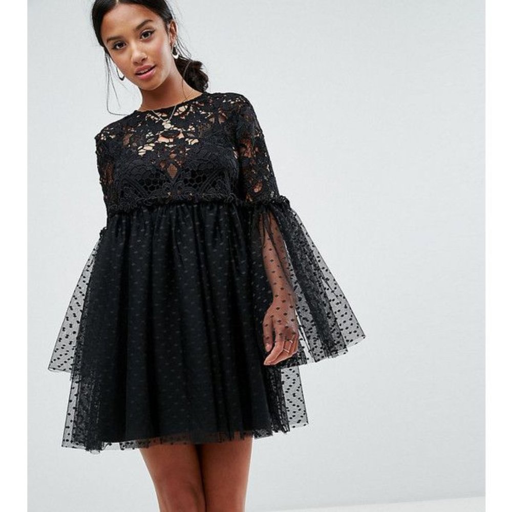 ASOS Lace Mini Dress With Fluted Sleeves - NWT